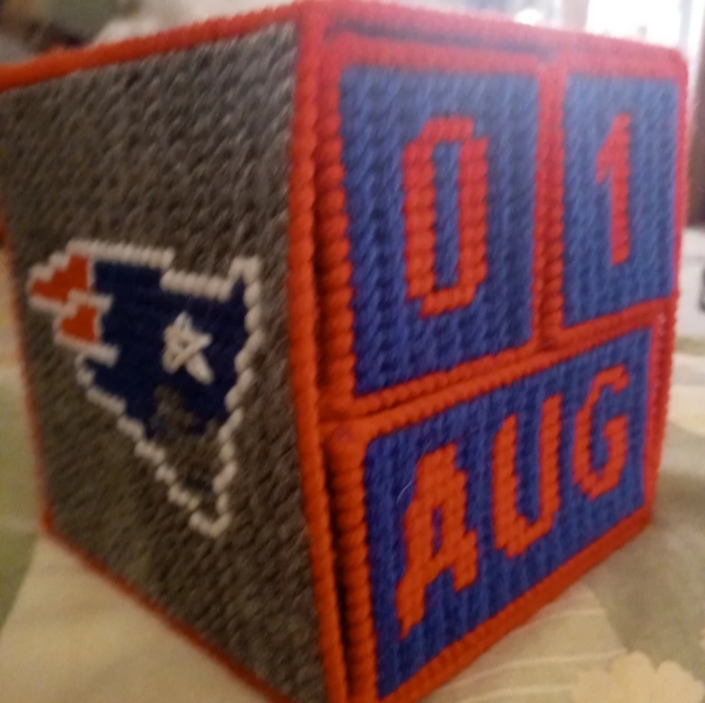 New England Patriots Hand knitted on plastic 12 month calendar